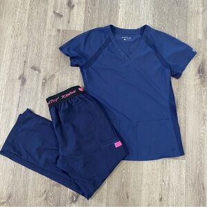 BETSY JOHNSON Womens Scrub Set Size Medium Navy Blue Short Sleeve V-neck Cargo